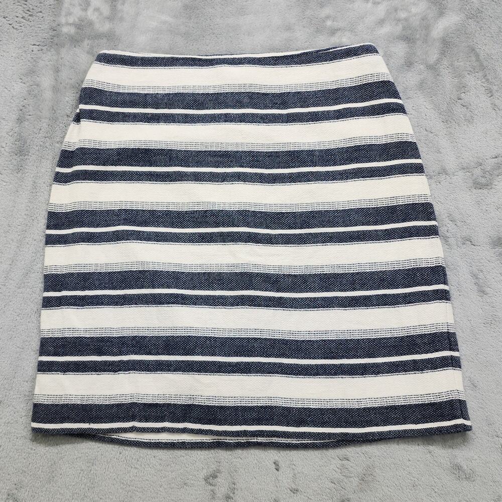 Ann Taylor LOFT Skirt‎ Womens 00P Blue White Striped Linen Cotton Pencil Preppy